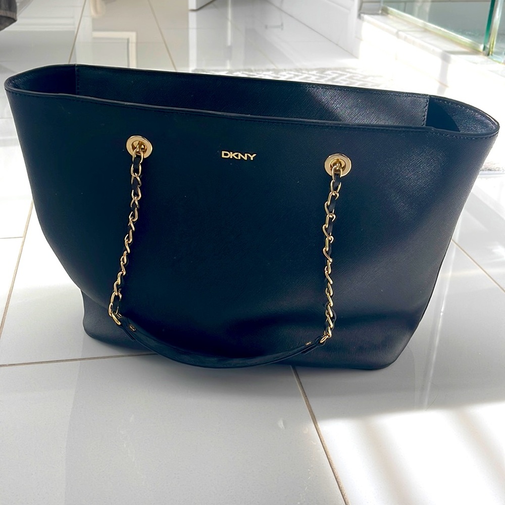 Large black leather DKNY tote
